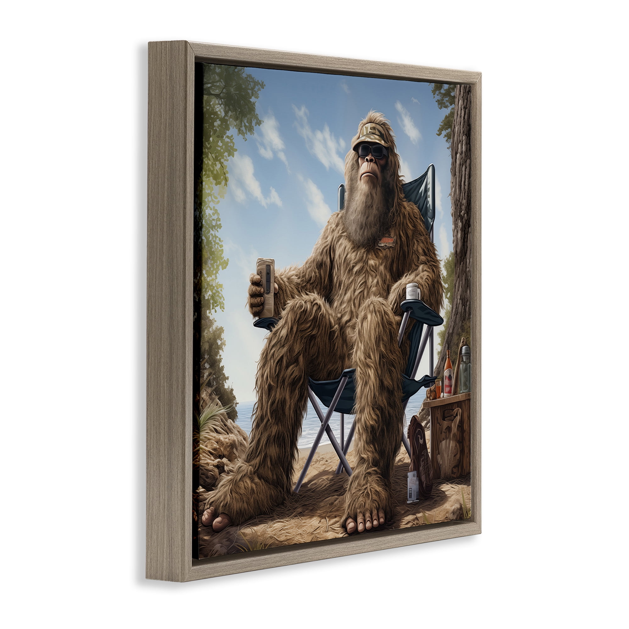 Stupell Industries Mythical Monster on Beach Fairy Tales & Fantasy Painting Brown Floater Framed Canvas Art Print Wall Art, 18 x 18