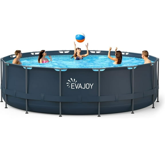 EVAJOY 16ft X 48in Metal Frame Round Swimming Pool Set with 2000GPH Sand Filter Pump