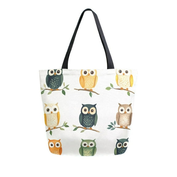 Durable Canvas Tote Bag with Zip Pocket Bags for Woman Shoulder Versatile Carryall for Everyday Use Cartoon Cute Owls