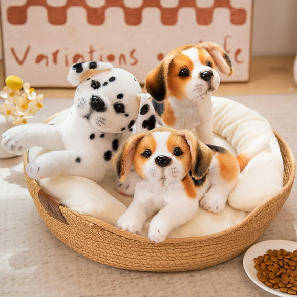 Lubelski Simulation Dog Doll 3-Postures 3D Eyes Cute Dalmatian/Beagle Plushies Ornament Realistic Stuffed Animal Puppy Doll Home Decoration Birthday Gift