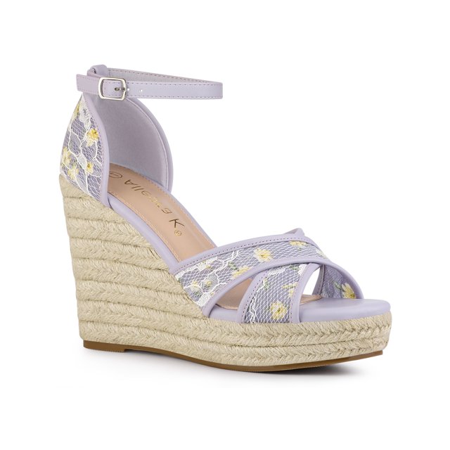 BLISSFUL STEP Sandales Compensées Espadrilles à Talon Compensé pour Femmes Violet Jaune 9