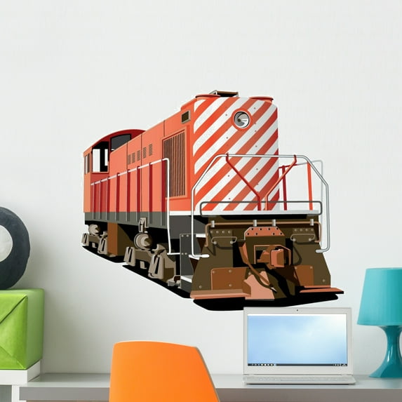 Red Stripped Locomotive Train Wall Decal Sticker, Wallmonkeys Peel & Stick Vinyl Graphic (24 in W x 21 in H)