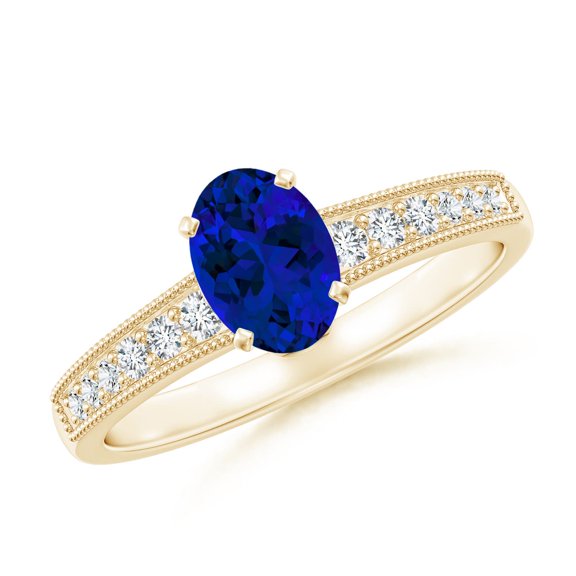 ANGARA Lab Grown Vintage Style Oval Blue Sapphire Engagement Ring for Women in 14K Yellow Gold (Size-7x5mm) | September Birthstone, Anniversary, Jewelry Gift for Women | Lab-Grown Blue Sapphire Ring
