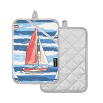 Yayeee Pot Holders Kitchen Heat Resistant with Pocket 7"x9.8" Cotton Oven Cooking Hot Pads, Red Sailboats