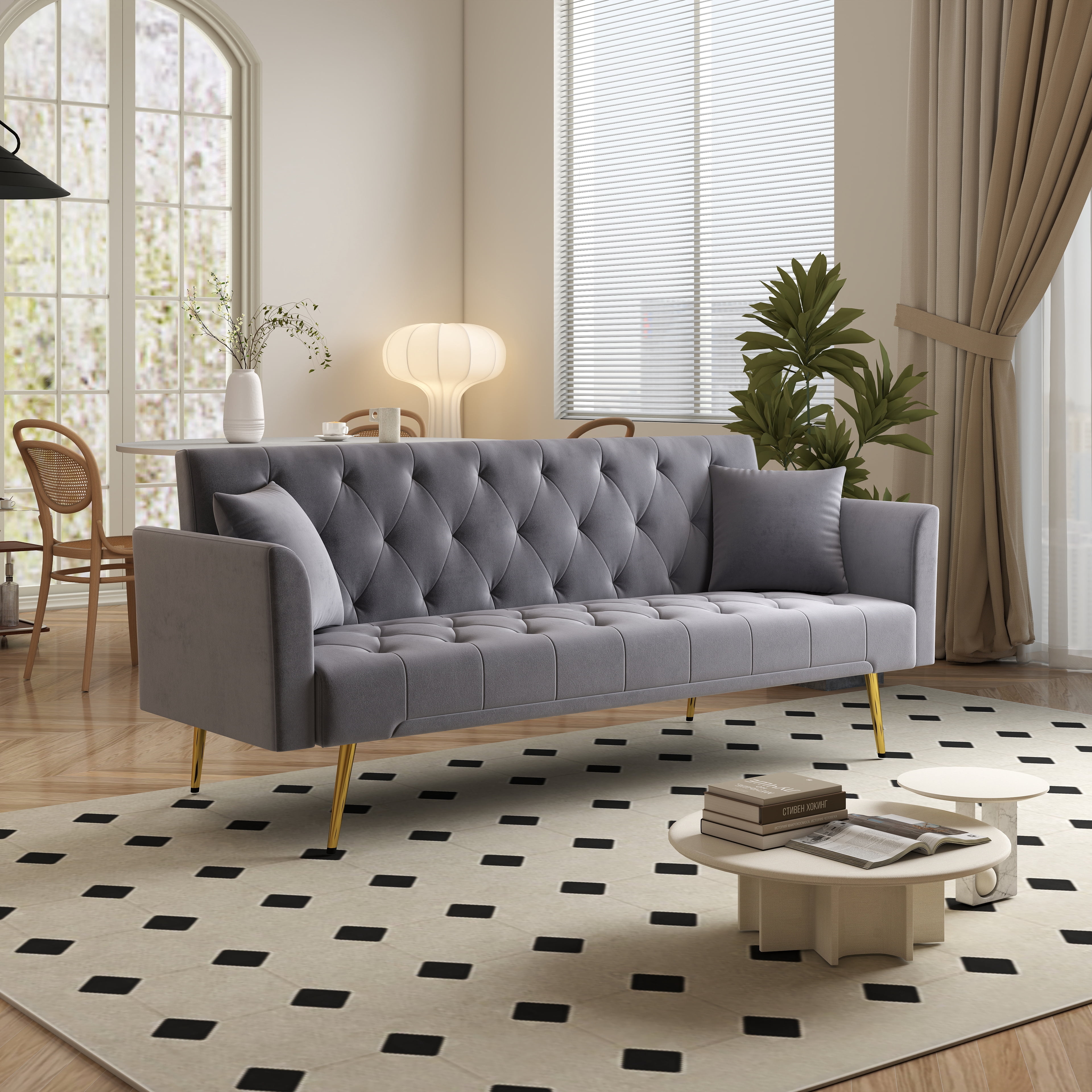 Modern 72" Foldable Sleeper Sofa Bed, 3-in-1 Adjustable Loveseat with Tufted American Retro Style, Pink Velvet Upholstery, Space-Saving for Small Living Rooms, Bedrooms, Apartments, Home Office
