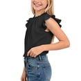 thumbnail image 5 of BLTIBY Girls Ruffle Sleeve Tops Pleated Crew Neck T-Shirts Summer Comfy Tee Shirts Solid Color Basic Tshirts for Kids Black 9-10 Years, 5 of 9