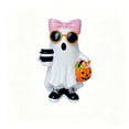 thumbnail image 2 of Halloween Ghost Figurine, Ghost Girl with Pink Bow & Hot Drink, Funny Ghost Statue Halloween Decor for Gift, Cute Spooky Tabletop Ornament for Home, Mantle, Desk & Party Decoration, 2 of 7