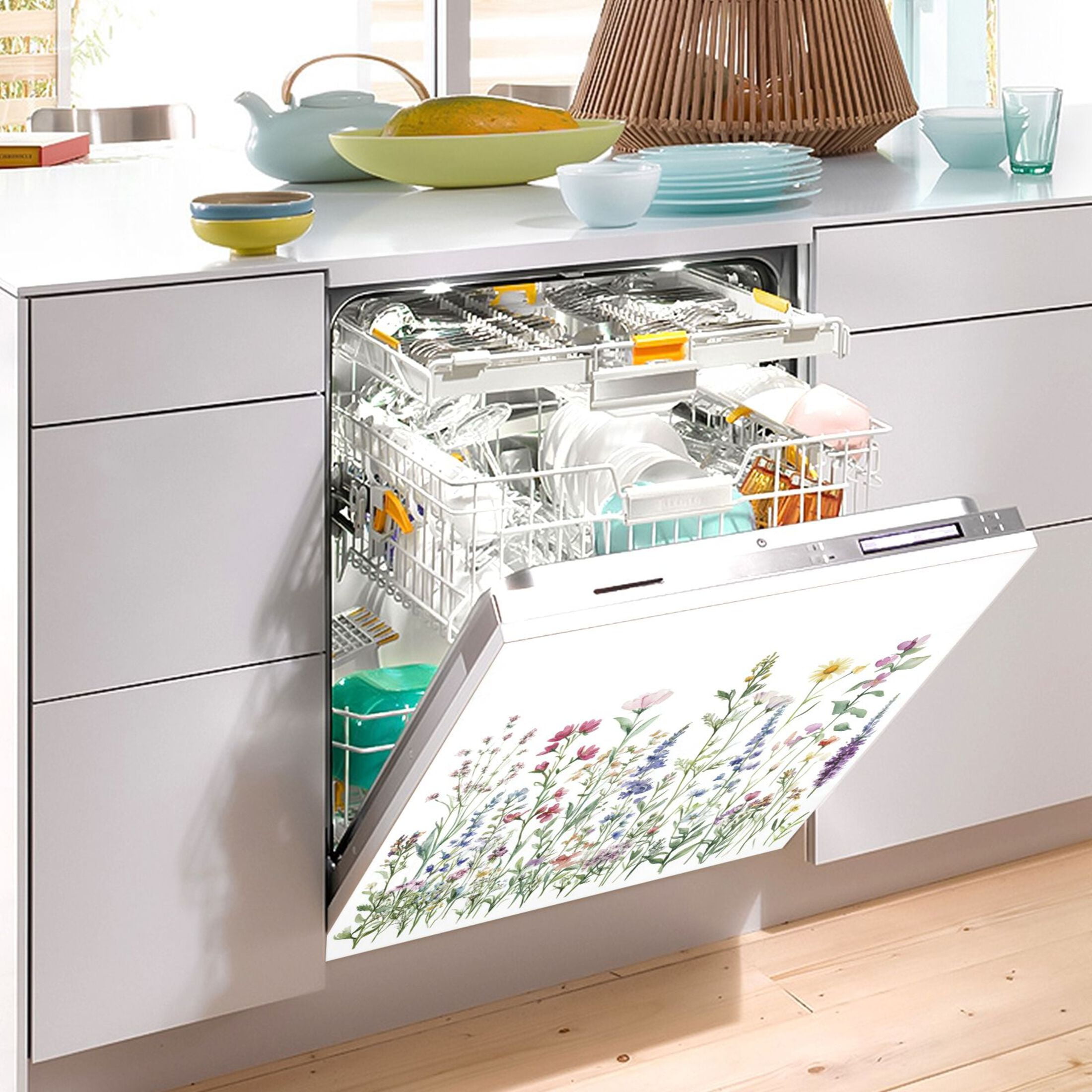 Dishwasher Magnetic Sticker 23x26 Inch Refrigerator Magnetic Sticker Washing Machine Magnetic Sticker Kitchen Panel Magnetic Sticker Home Decor Watercolor Red Flower