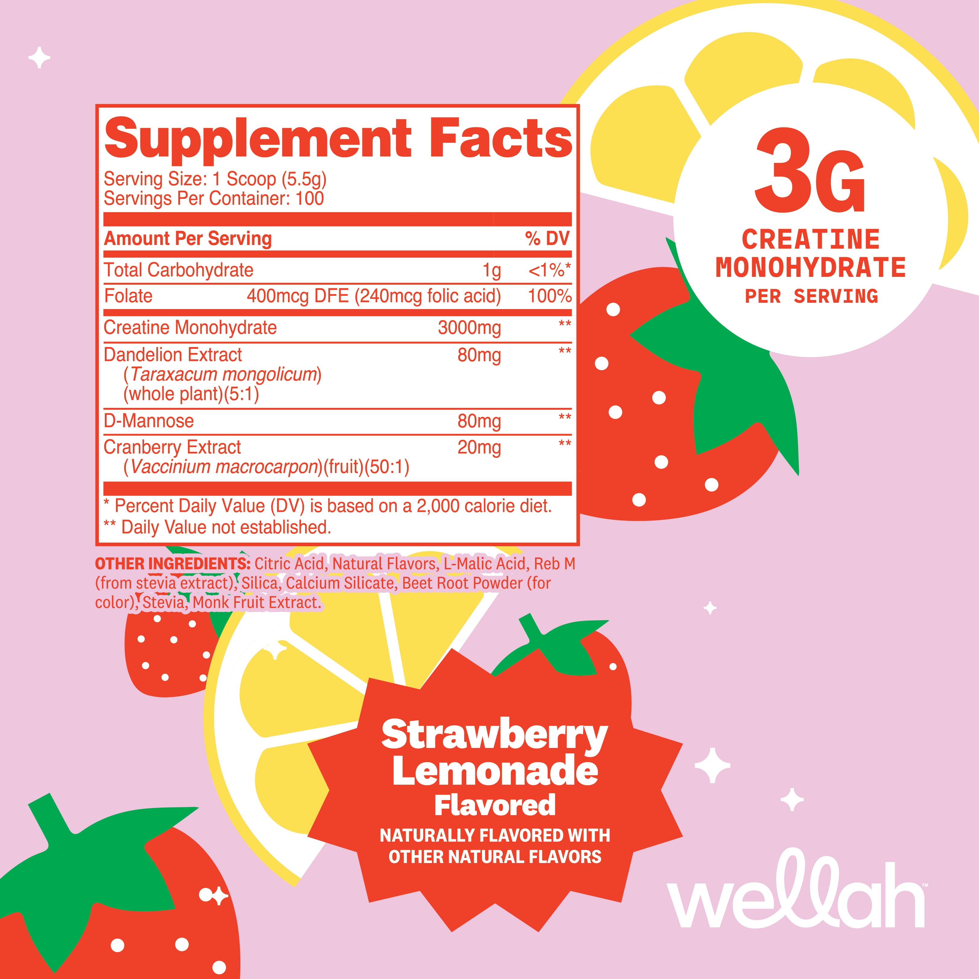 Wellah Pump-It-Up Creatine Monohydrate with Dandelion, Uva Ursi