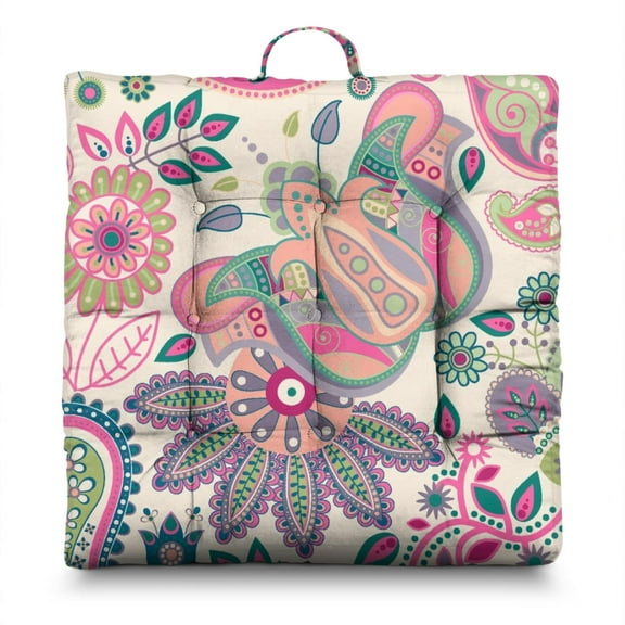 Colorful Mandala Floor Pillow - Large Square Meditation Cushion for Adults, Fluffy & Resilient PP Cotton Filling, Boho Chic Home Decor