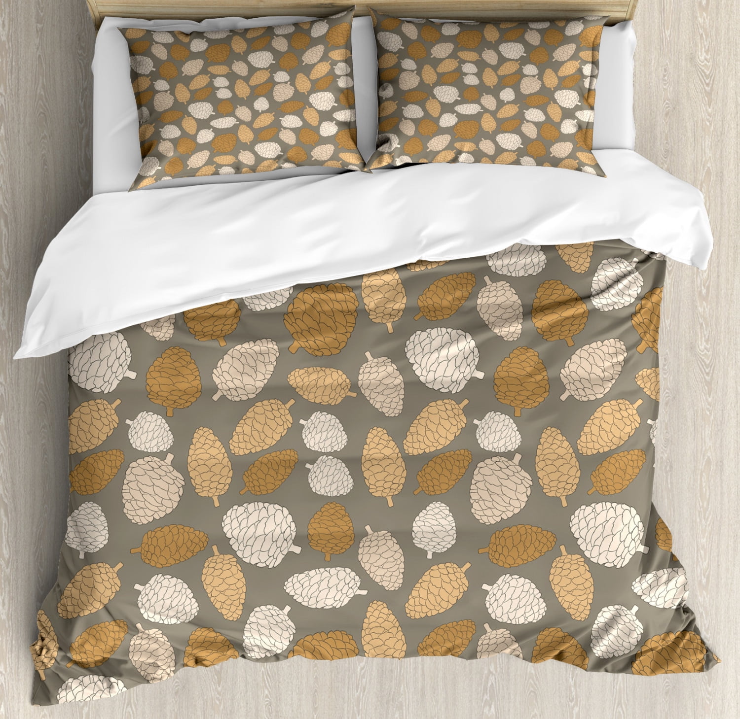 Pine Cone Duvet Cover Set Queen Size, Fir Cones Autumn Harvest Vintage