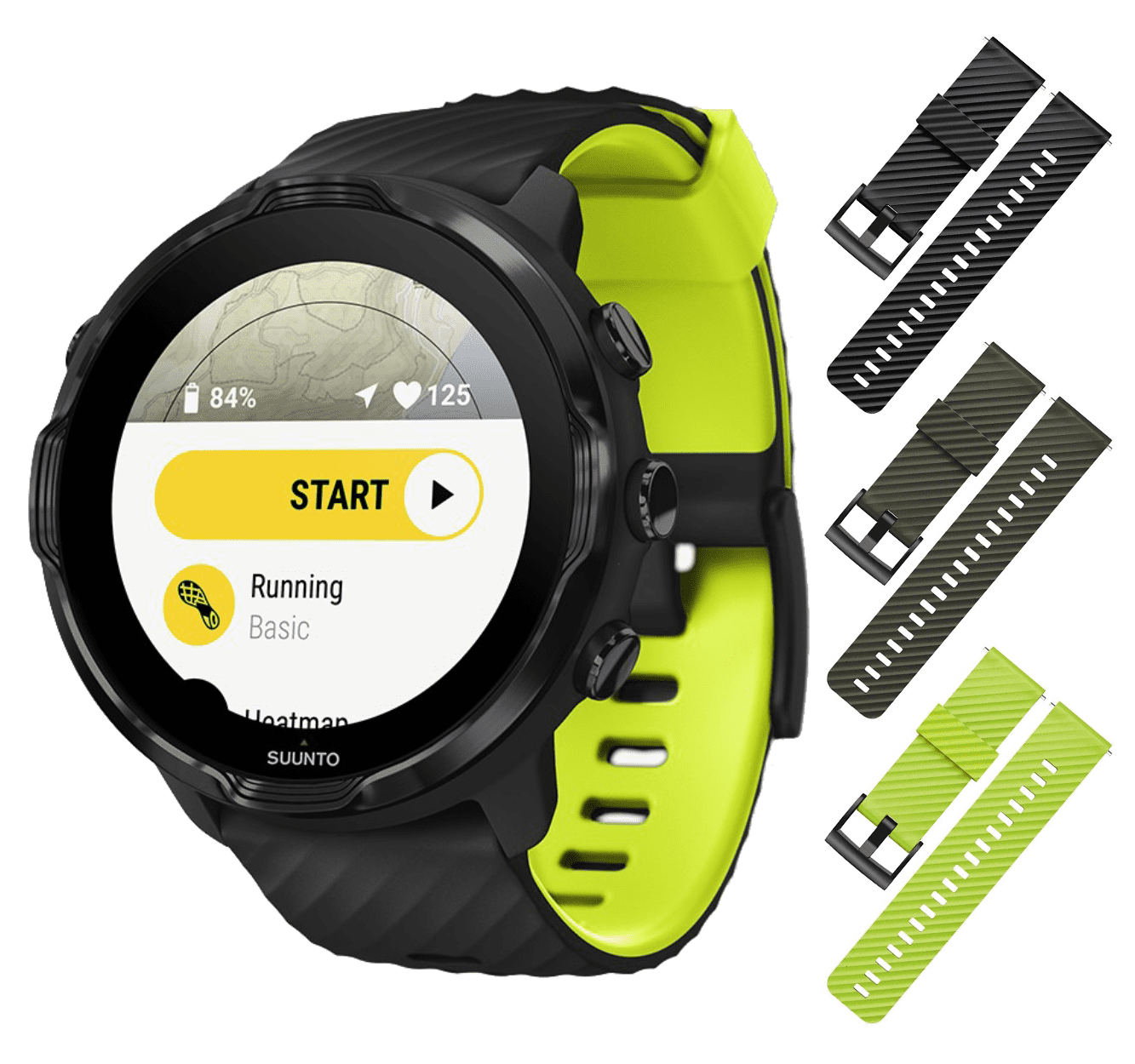 Suunto 7 Graphite Limited Edition GPS Sports Smart Watch, Black Lime with  Wearable4U 3x Wristband Strap (Black+Khaki+Lime) Bundle - Walmart.com