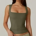 thumbnail image 2 of Oalirro Women Blouses Dressy Casual Women's Square Neck Sleeveless Double-Layer Tank Tops Basic Tight T Shirts, 2 of 6