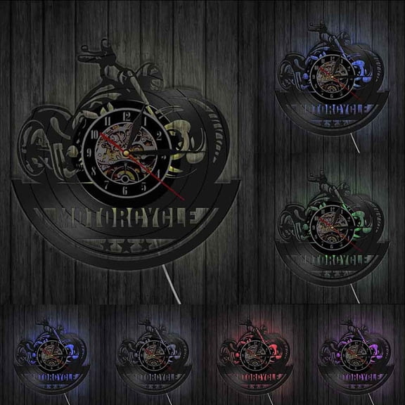 YOHAVEN Vinyl Record Motorcycle Wall Clock, Silent Modern Decorative Wall Clock for Living Room, Bedroom, Office, Garage, Home Holiday Party Gift Decor
