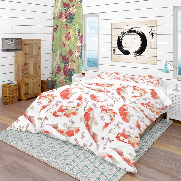 Designart 'Chinese Pattern with Rainbow Carps' Oriental Duvet Cover Set