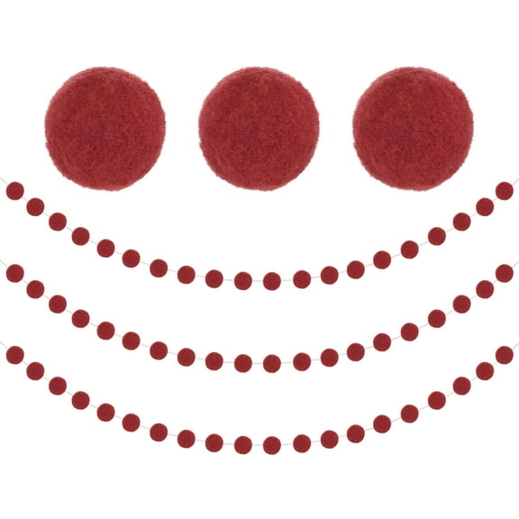 Uxcell Felt Ball Garland, Pom Pom Garland with 20 Balls Red 3Pcs