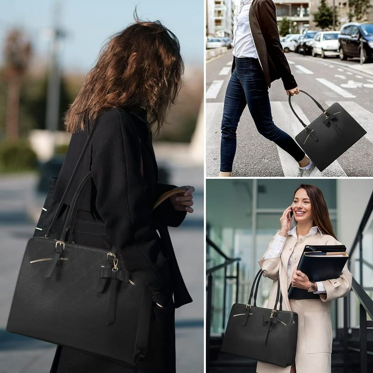 YOUI GIFTS Laptop Tote Bag for Women Waterproof PU Leather Work Computer Satchel Bags 15.6 Inch Briefcase Bag with USB Charging Port Office Shoulder