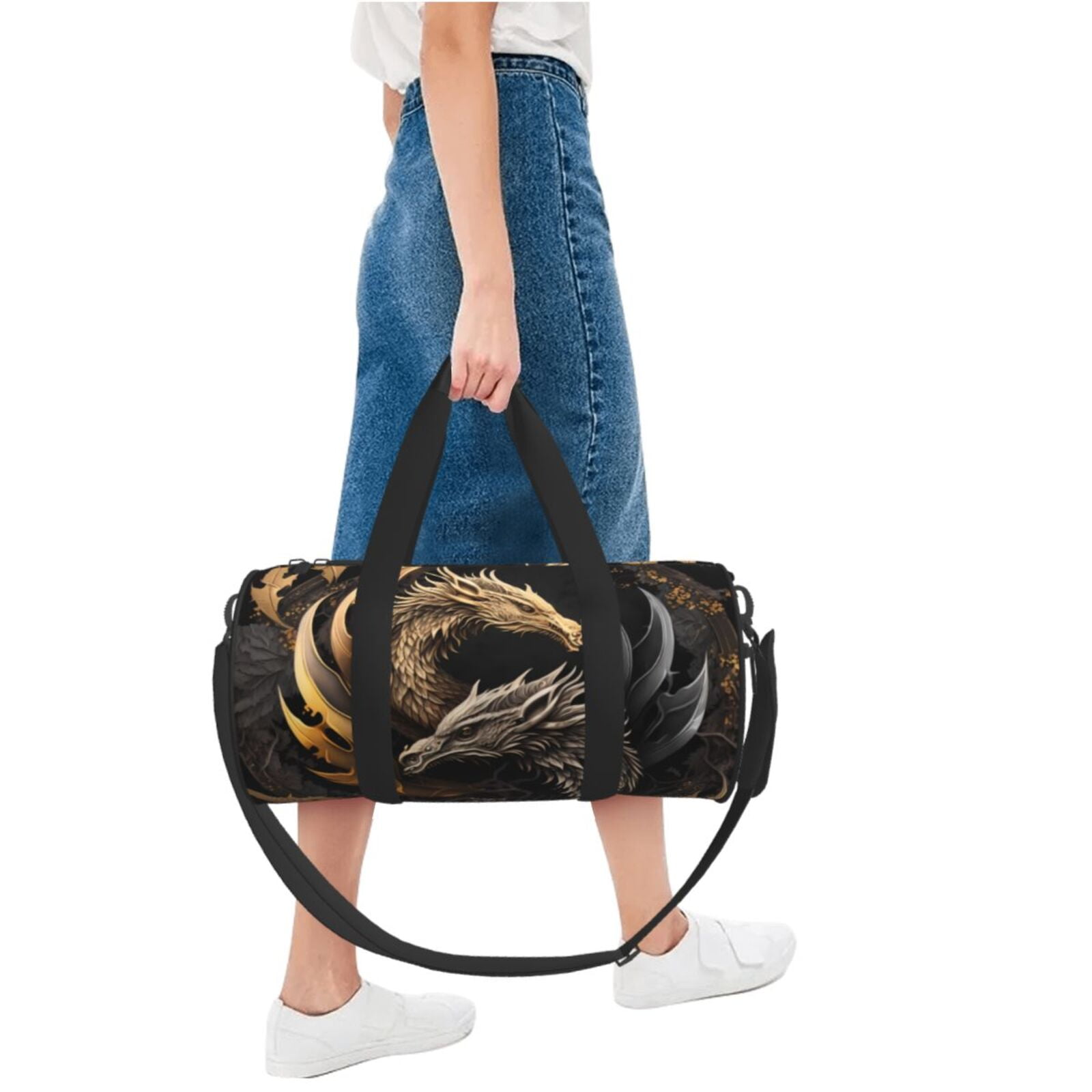 Defioc Vintage Metal Dragon for Travel Duffle Bag,Weekender Bag Carry On Tote Bags Hospital Bag Large Capacity Sport Gym Bag for Men Women Fit for Trave, Gym,Weekend