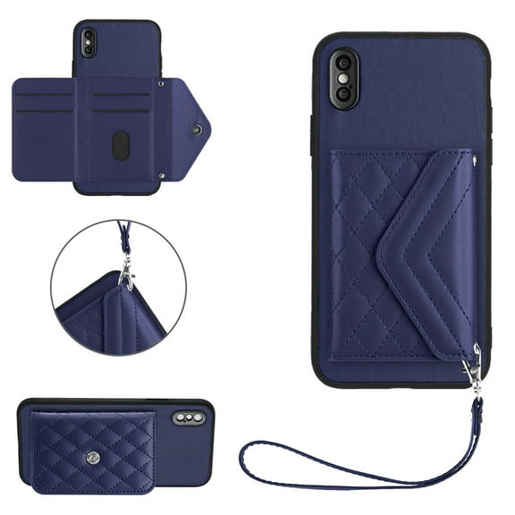 for iPhone X/XS Wallet Case with Card Holder, Elegant Durable PU Leather Protective Magnetic Closure Flip Phone Cover Kickstand RFID Blocking for Women Girls for iPhone X/XS, Blue