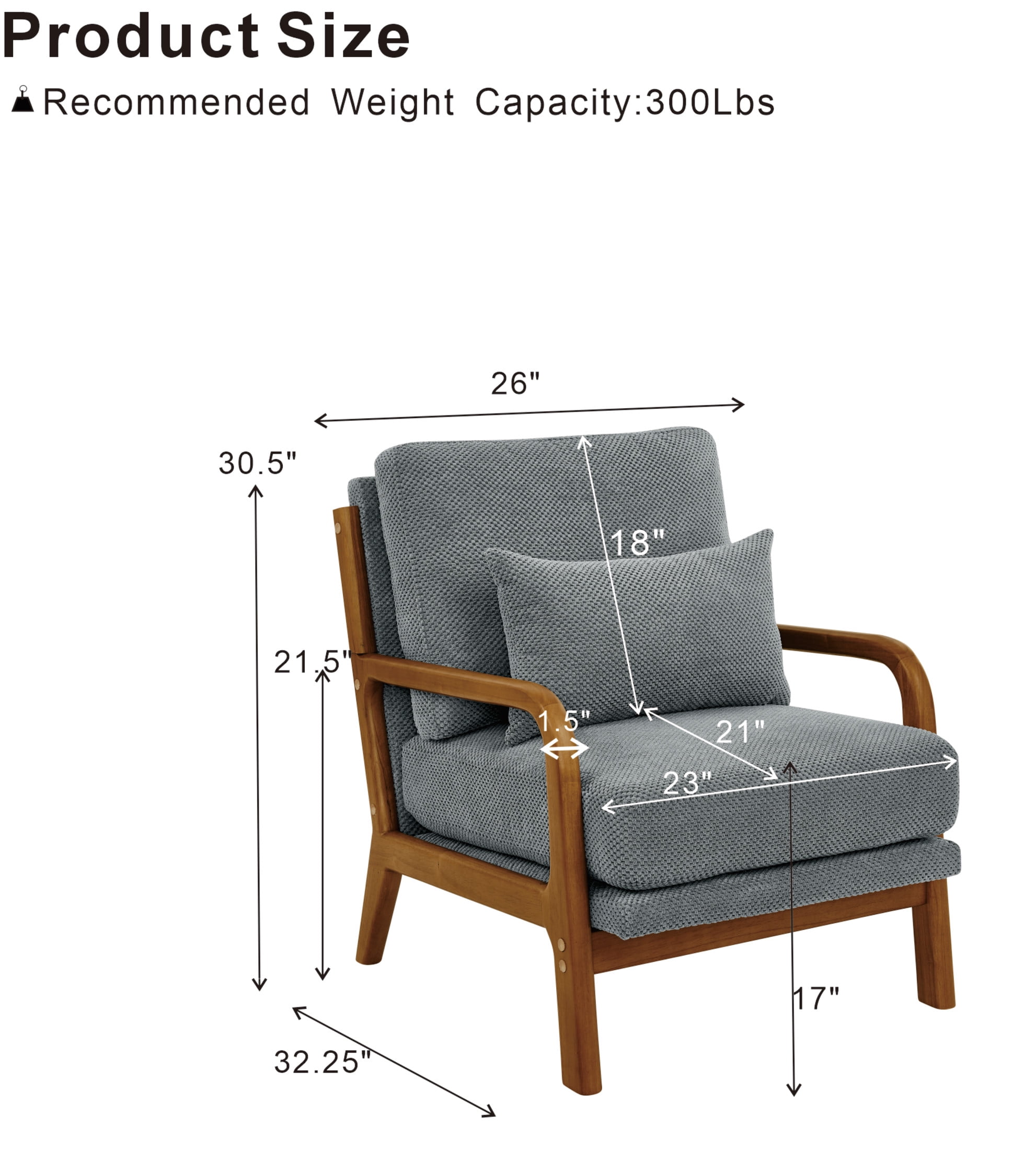 Noble House Mid-Century Modern Lounge Chair, Upholstered Accent Armchair with Solid Wood Frame, Light Gray