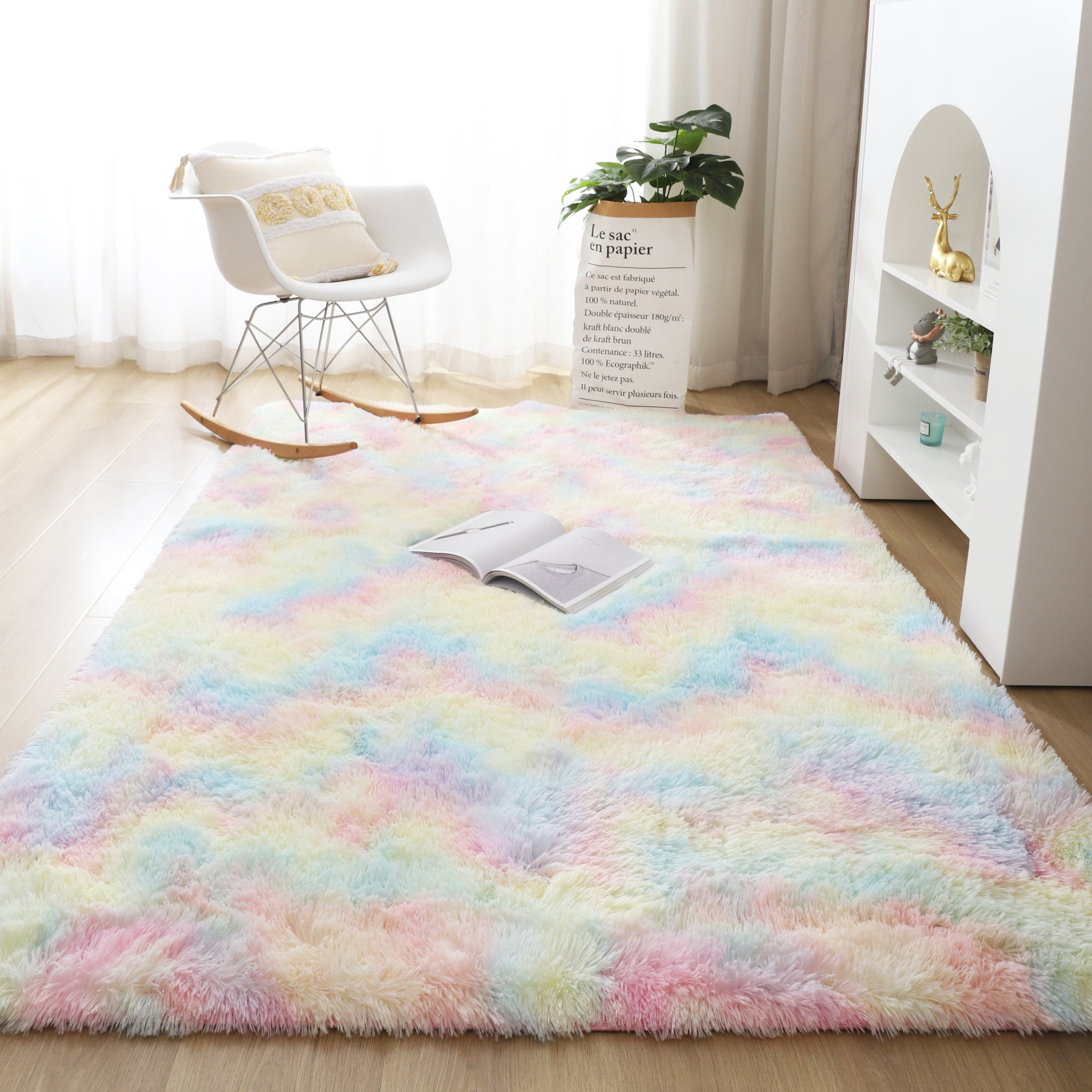 Fluffy Rugs Anti-Skid Shaggy Area Rug Dining Room Home Bedroom Carpet Floor Mat 