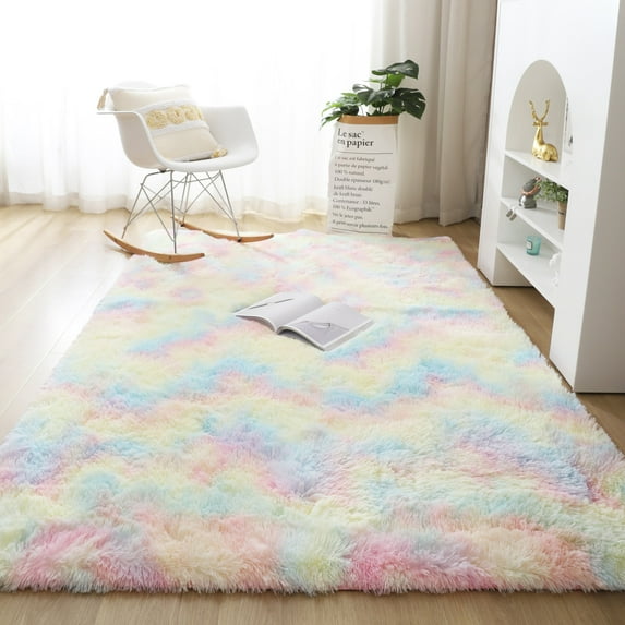 SAYFUT Soft Fluffy Tie Dye Area Rug, Upgraded Machine Washable Tie Dye Area Rugs for Living Room, Rug Non-Slip Carpet for Bedroom, Baby Room, Nursery Decor Rug, Available in Multi-size