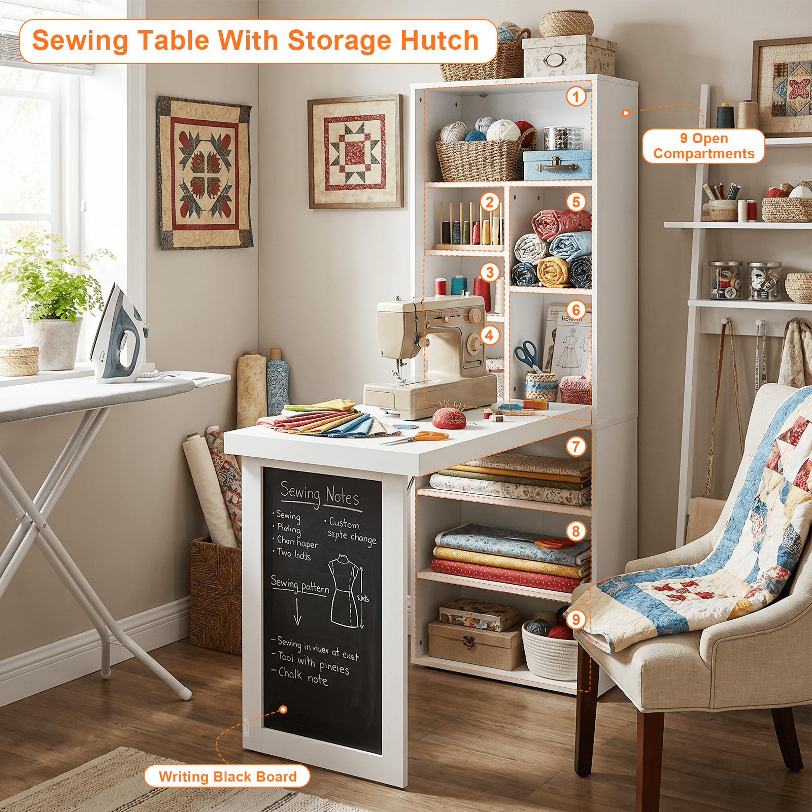 Foldable Wall-Mounted Writing Desk with Chalkboard 6-in-1 Space-Saving for Home Office Study Room