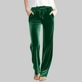 thumbnail image 2 of Lenpel Women's Velvet Pants Elastic High Waisted Drawstring Straight Leg Velour Pants Loose Vintage Trousers with Pockets(Green,X-Large), 2 of 6