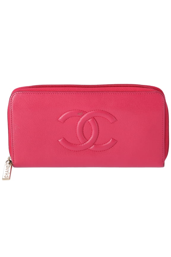 Pre-Owned CHANEL Long Wallet Pink Leather CC Logo