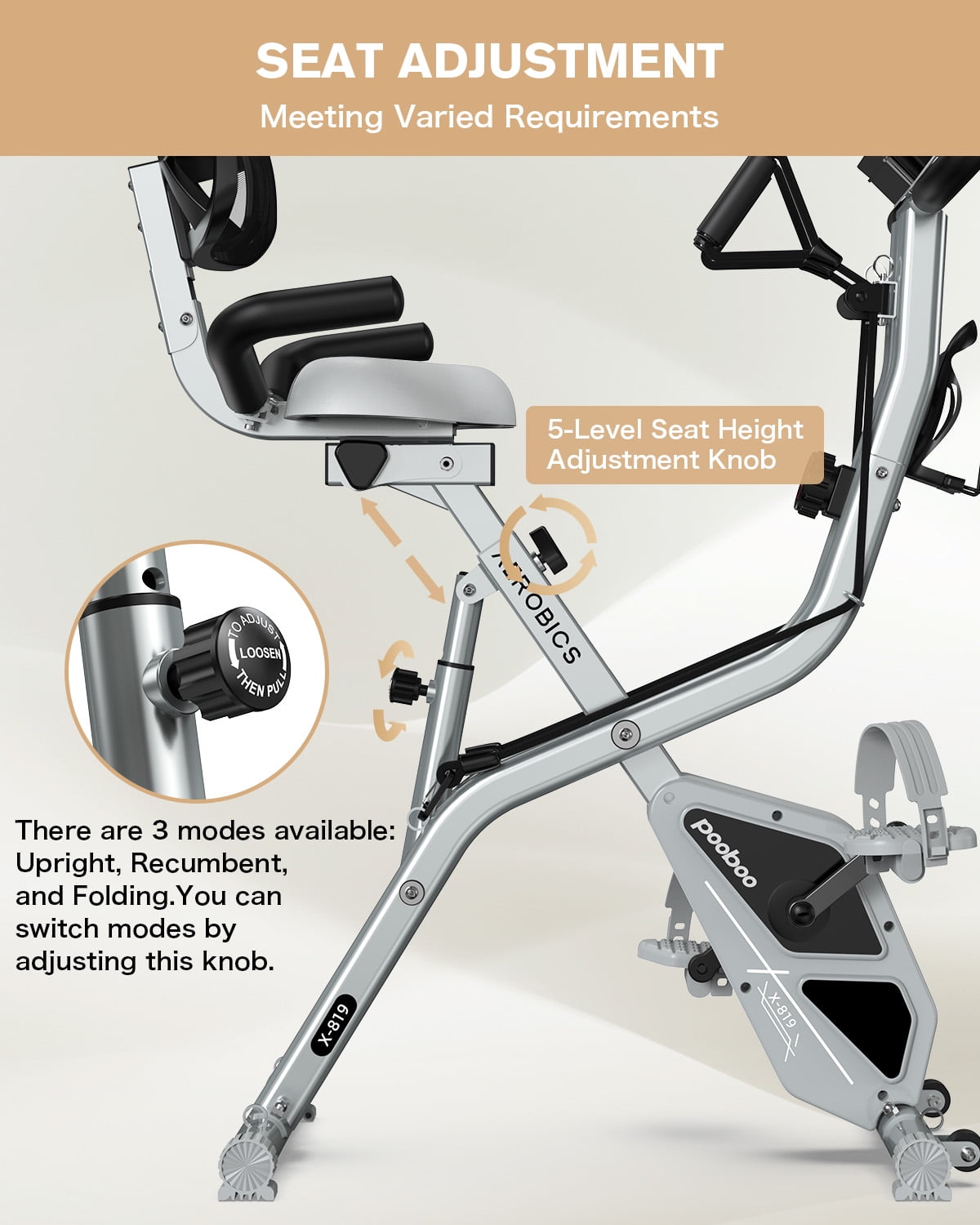 pooboo 4in1 Foldable Exercise Bike Indoor Cycling Bike Magnetic Stationary Bike Fitness Gym Workout 300lb
