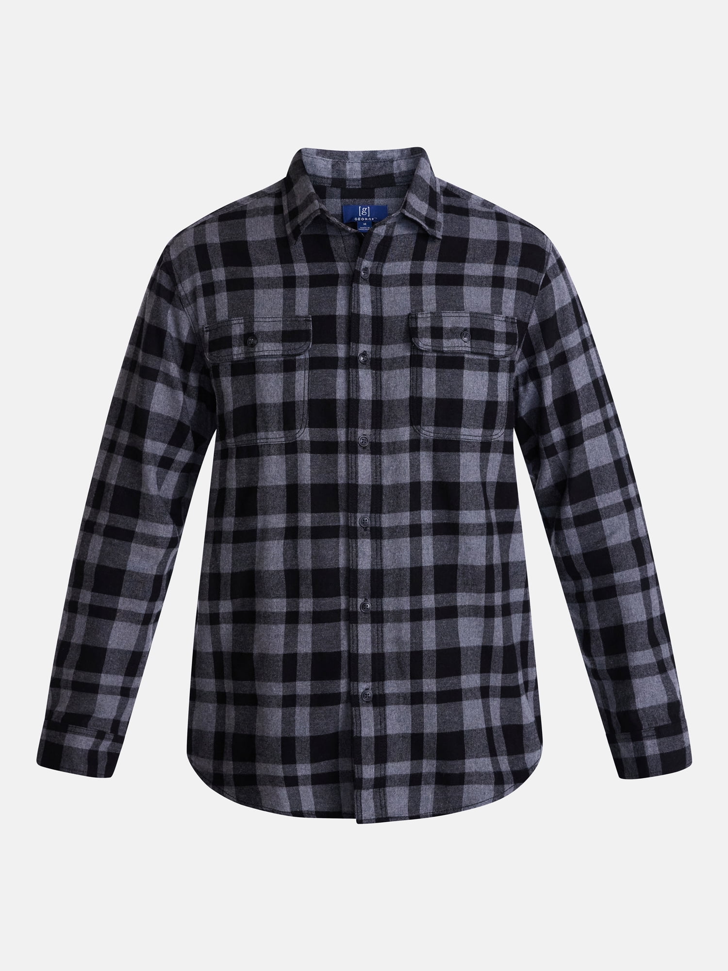 George Men's and Big Men's 100% Cotton Plaid Flannel Shirt with Long Sleeves, Sizes XS-3XL, 2XB-5XB & Tall XLT-3XLT