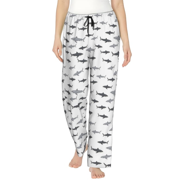 Fotbe Cute Shark Pantalones de Pijama para Mujer, Pantalones de Dormir, Pantalones Pj con Cordón y Bolsillos-XX-Large