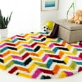 thumbnail image 3 of SAFAVIEH Aletha Colorful Chevron Kids Shag Area Rug, Ivory/Multi, 6'7" x 6'7" Round, 3 of 11