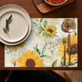 thumbnail image 4 of Boho Sunflower Placemats Set of 6, Machine Washable Vintage Linen Table Mats with Heat Resistant Rustic Floral Pattern Featuring Bees and Butterflies for Dining, 4 of 5