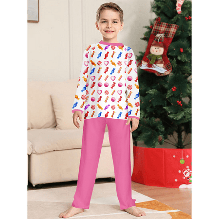 

Family Christmas Kids Sleepwear Cartoon Print Plaid Pyjamas Set Two Pieces Outfit Lounge Suit