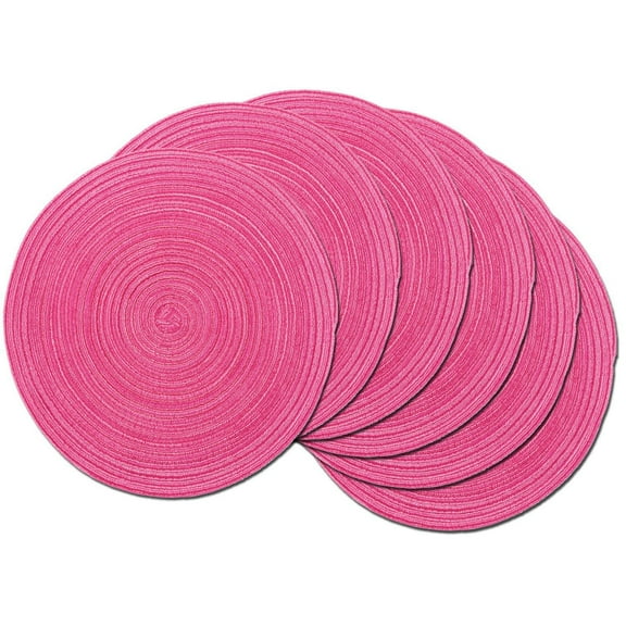 Clearance! Miyuadkai Coolmade Round Woven Placemats Set Of 6 Dining Tables Placemat on Sale Hot Pink
