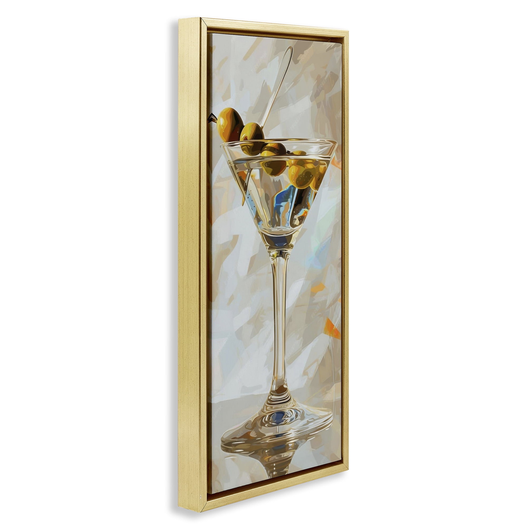 Stupell Industries Neutral Tone Martini Food & Beverage Painting Gold Floater Framed Canvas Art Print Wall Art, 11 x 25