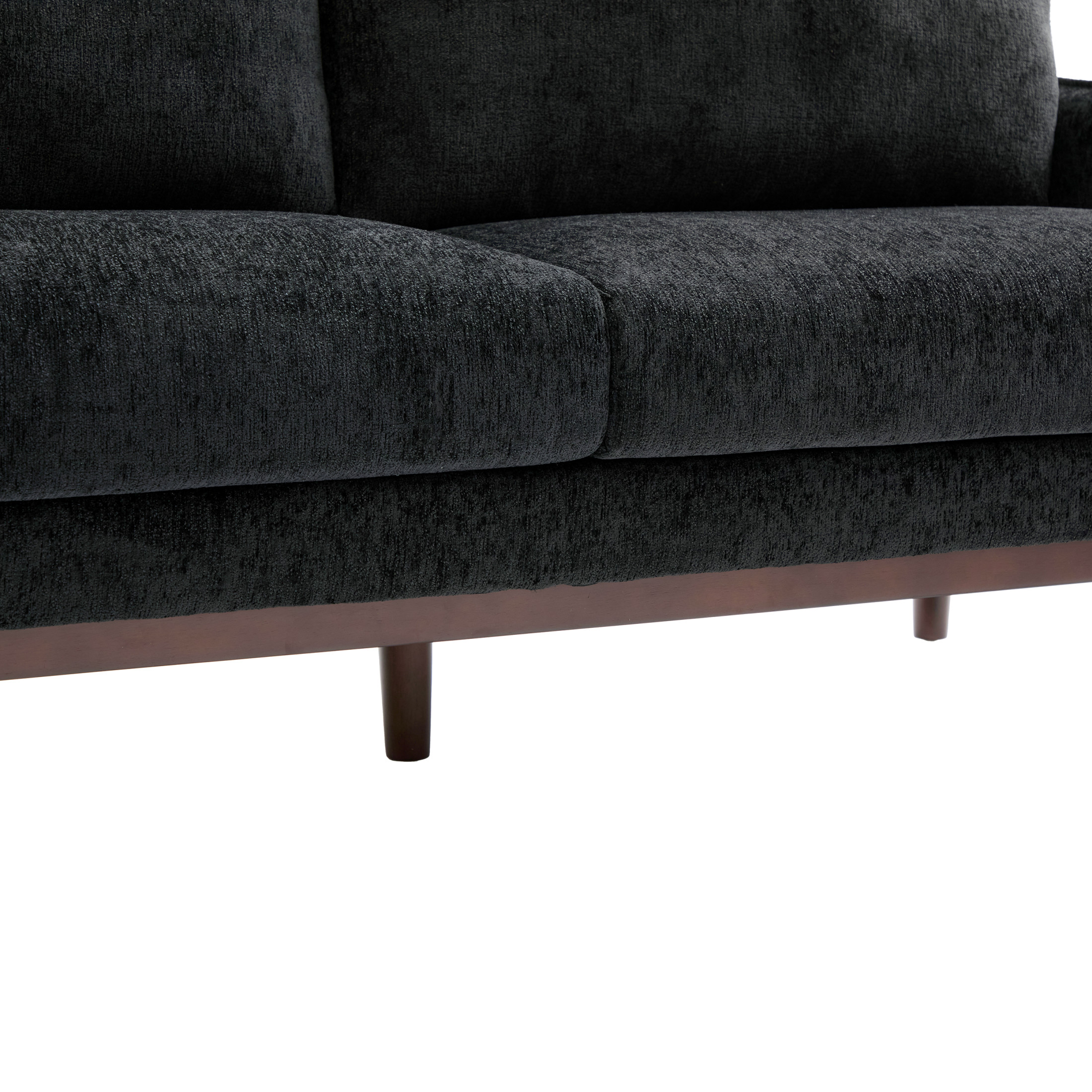 Christopher Knight Home Modern 75.75" Loveseat Sofa, Chenille Couch with Cushion and Wooden Legs, Black