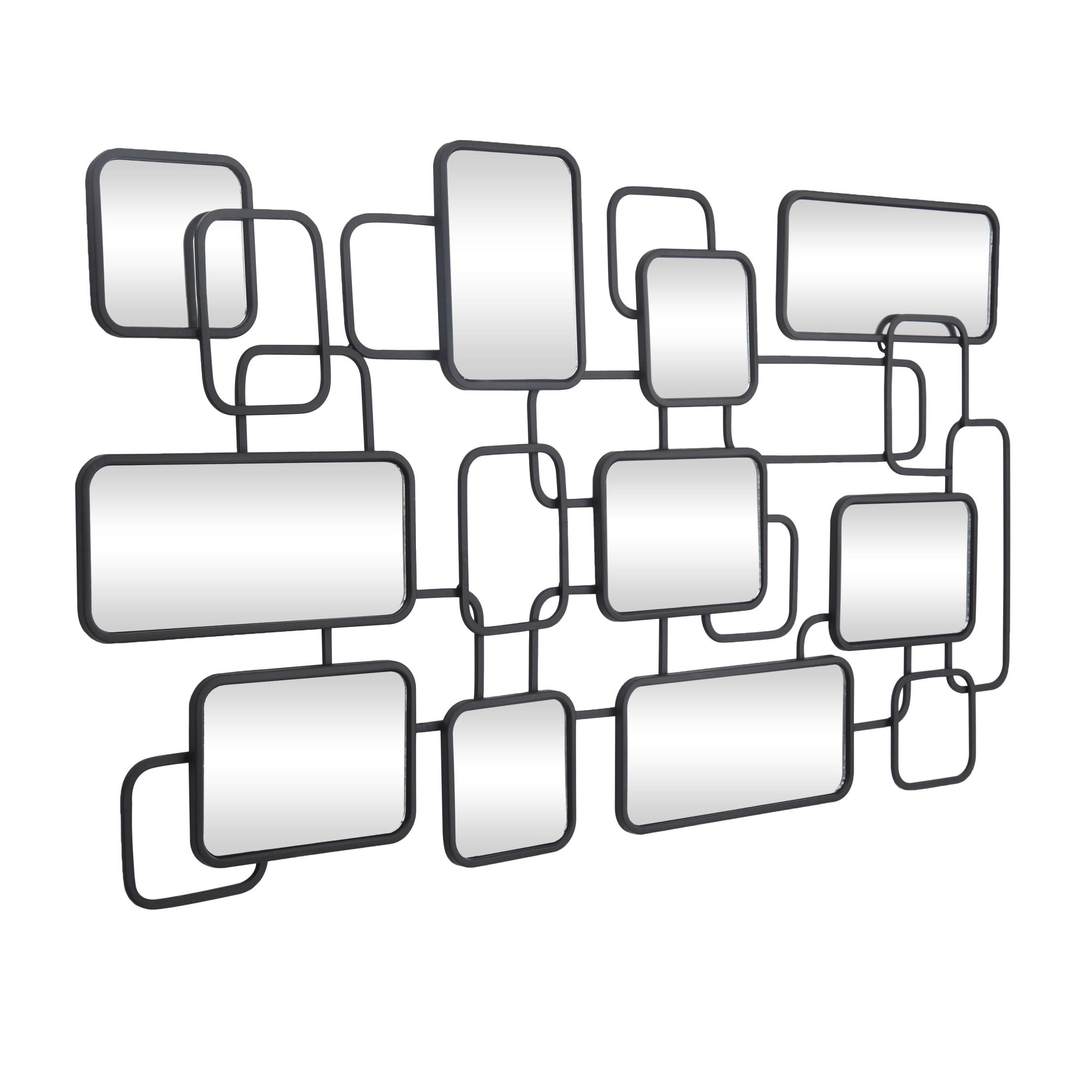 CosmoLiving by Cosmopolitan Black Metal Geometric Overlapping Rectangle Room Wall Mirror with Wire Rod Outlines, 45" x 1" x 26"