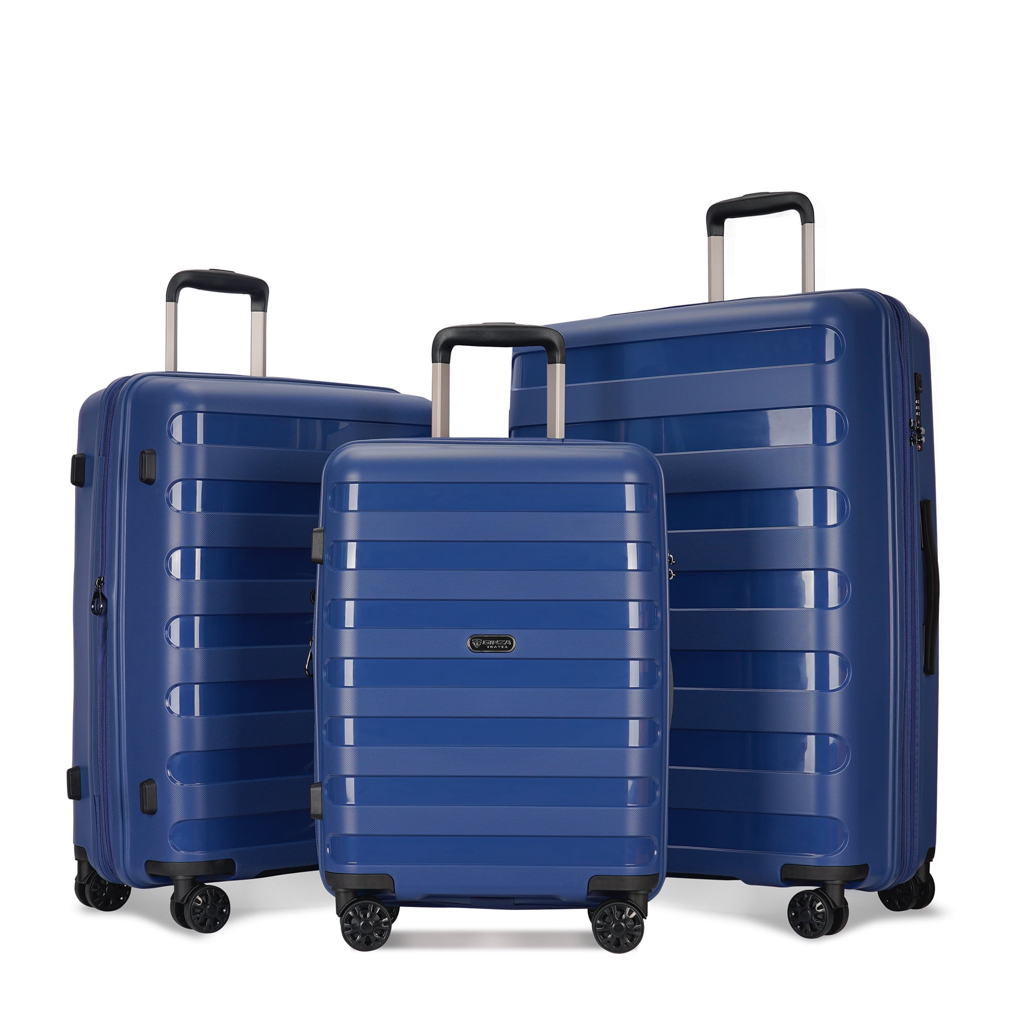 Ginza Travel 3Piece Hard Shell Expandable Luggage Set with Spinner Wheels and TSA Lock,Navy