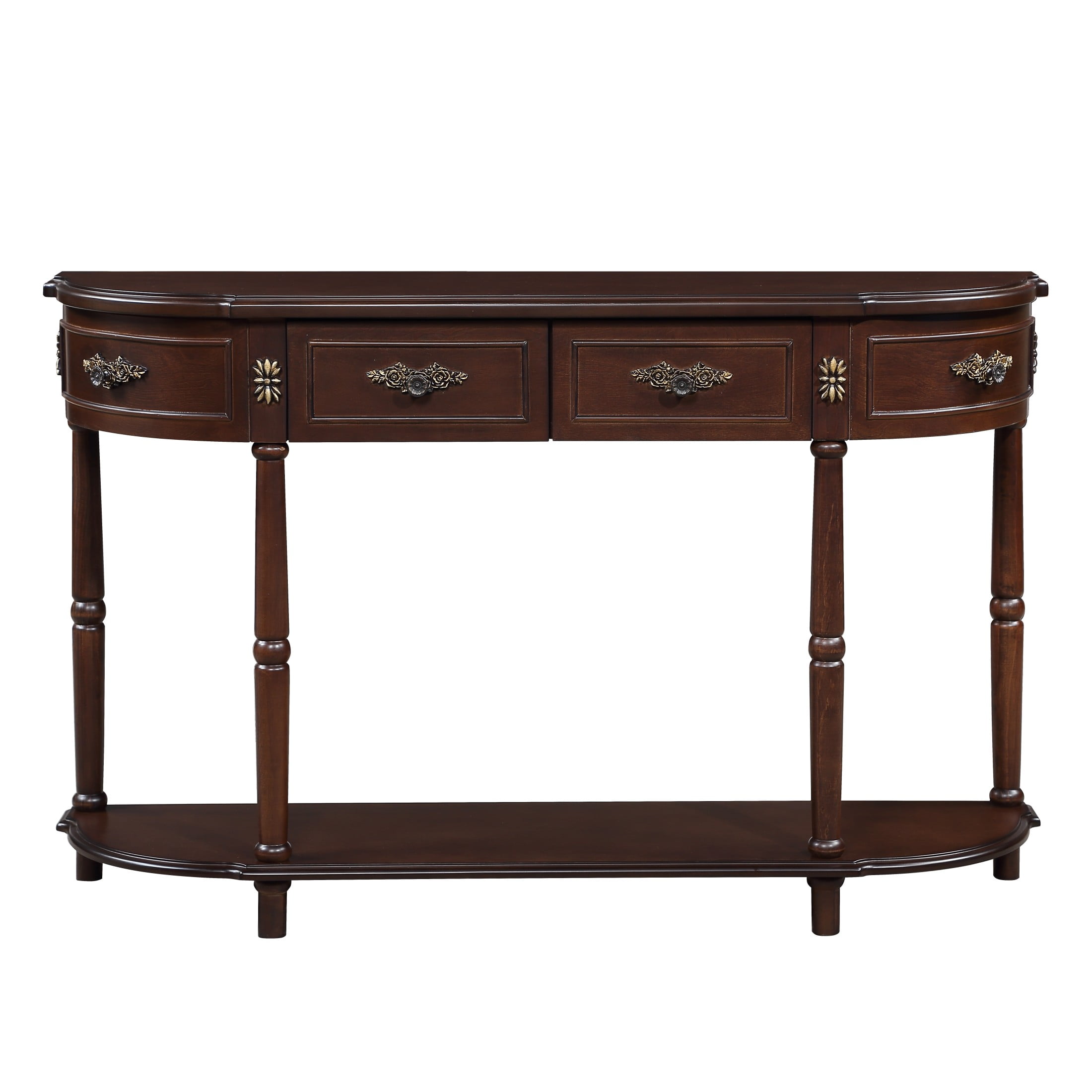 Aukfa Console Table, 52" Retro Half Moon Sofa Table with 2 Drawers and Shelf for Living Room/Hallway, Espresso
