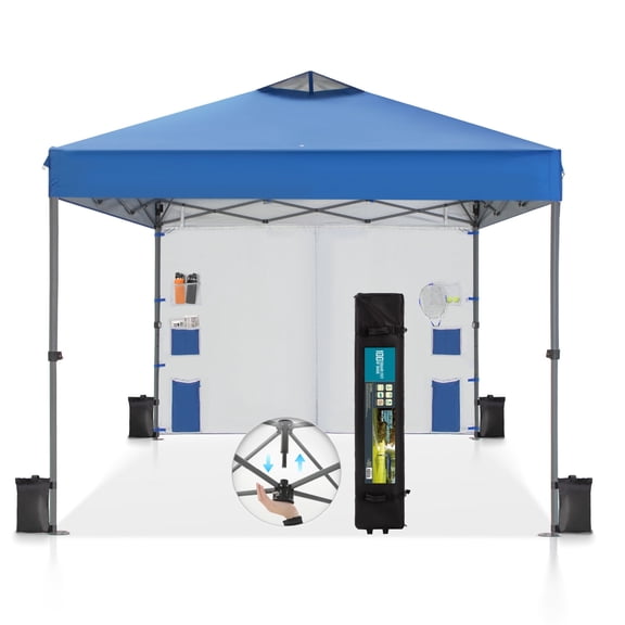 Summit Living 10 x 10 Ft Pop up Canopy Tent Easy up Shade Tent with 1 Sidewall for Outside Blue