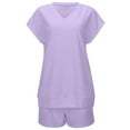 thumbnail image 5 of Women's V-Neck Short Sleeve Top and Shorts Set Casual Summer Outfit Soft Comfortable Wear Stylish Two Piece Suit for Daily, 5 of 8