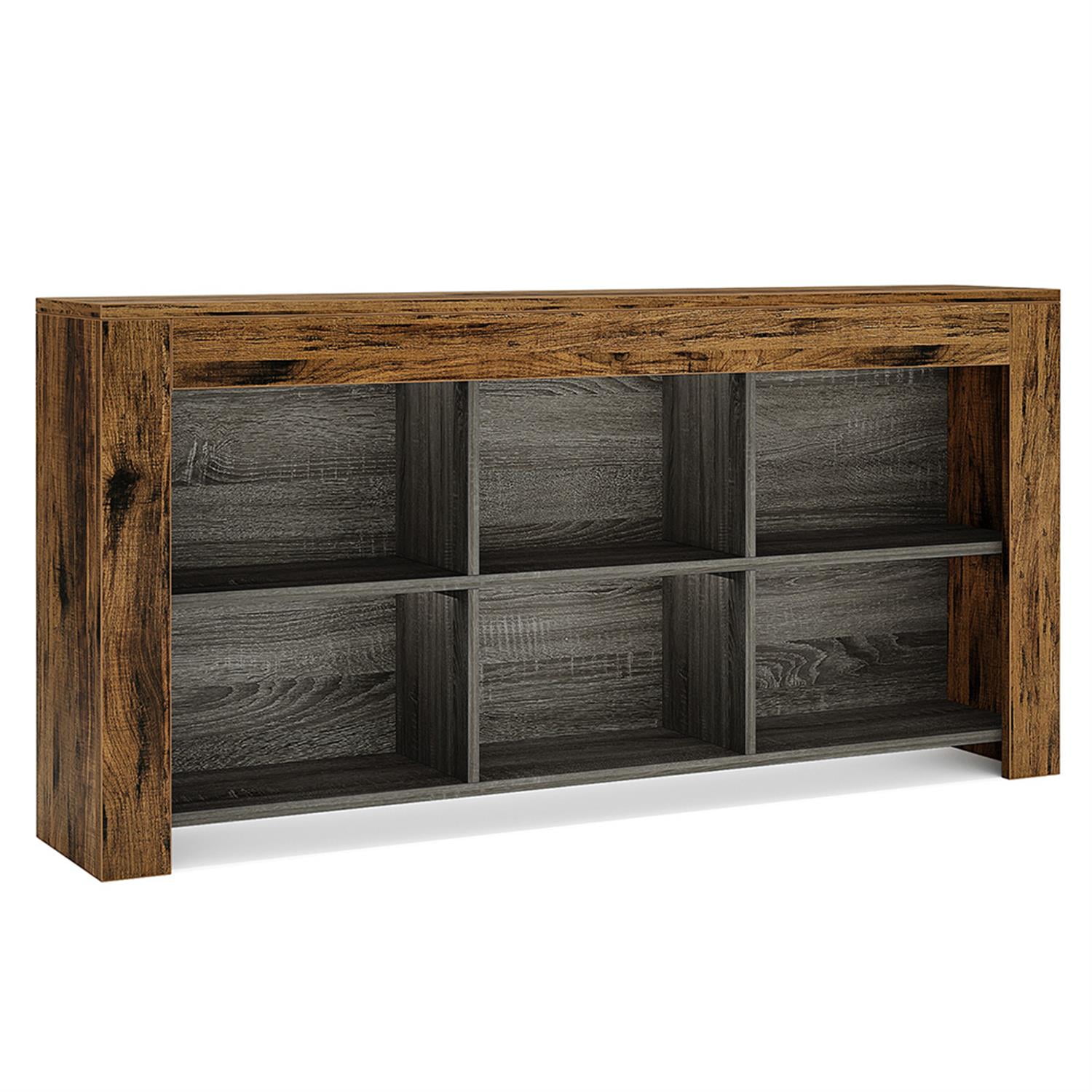 Demi Bonn Wood Sofa Table, Rustic Console Table Entryway Table with 6 Storage Cubes for Hallway, Bedroom, Living Room, Brown