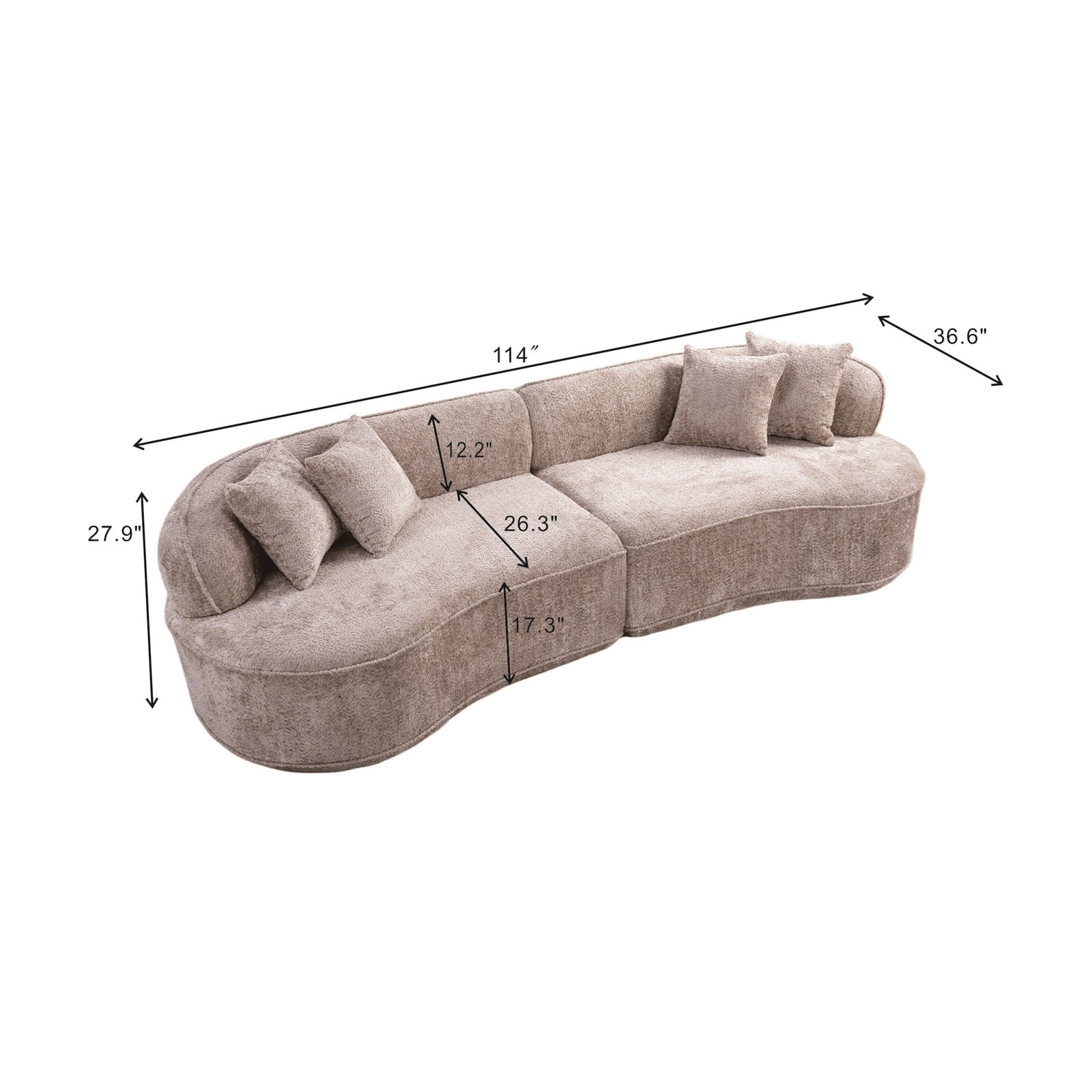 Hommoo 114" Modern Curved Luxury Sectional Sofa, 4-Seat Boneless Cloud Couch Comfy Sleeper Couch for Living Room & Bedroom, Camel