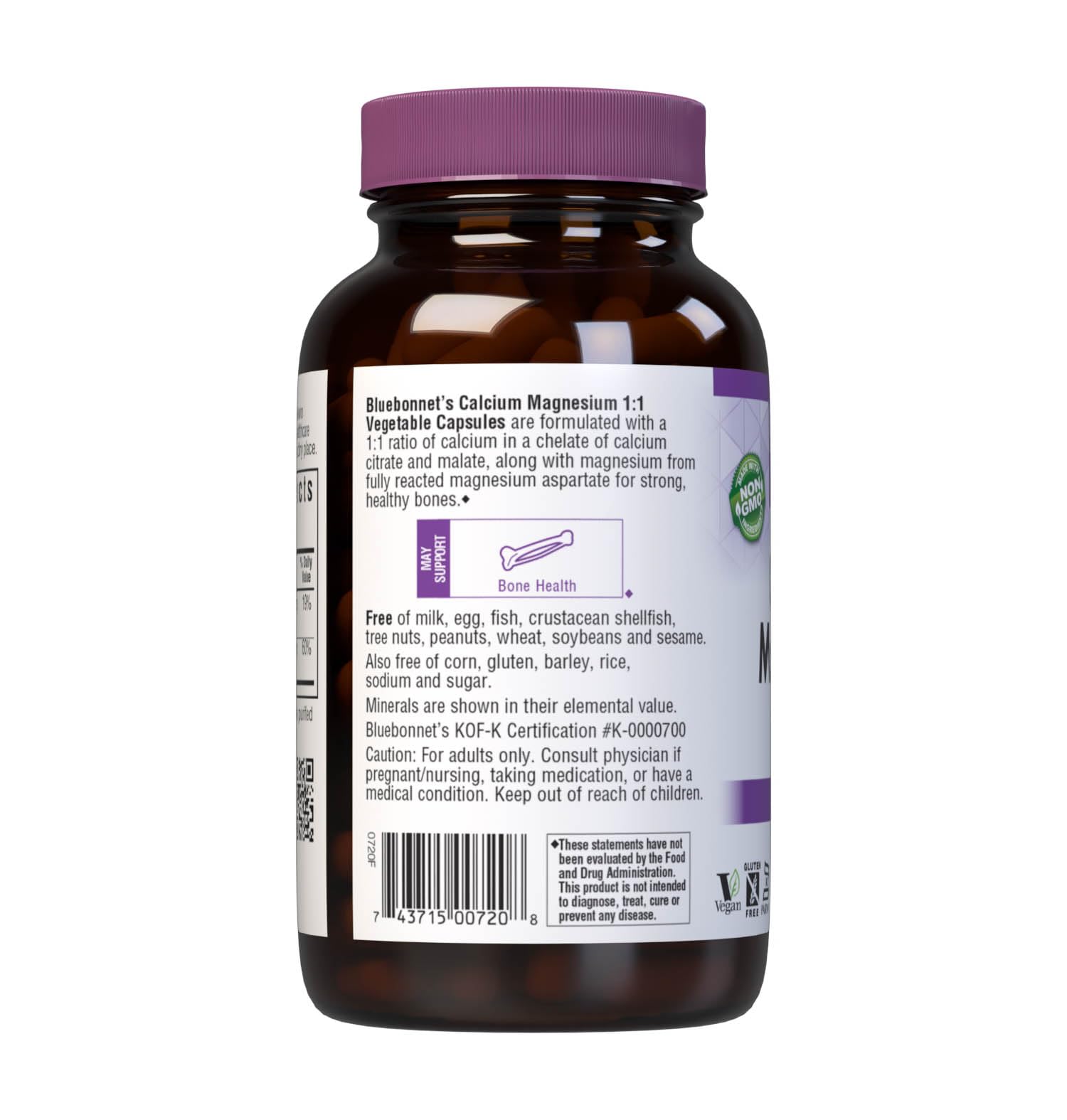 Bluebonnet Nutrition Calcium Magnesium 1:1 Ratio Vegetarian Capsules, 180 Count,