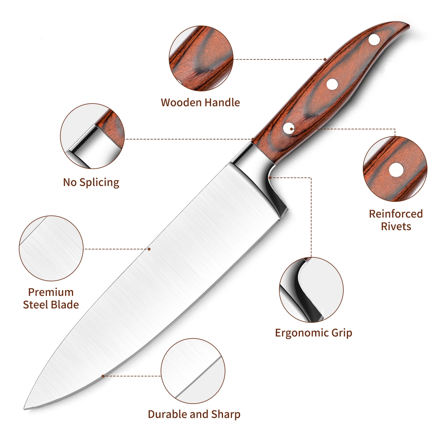 TINANA 5 PCS Kitchen Knife Set, Ultra-Sharp Stainless Steel Chef Knives with Ergonomic Pakkawood Handles for Cooking and Chopping