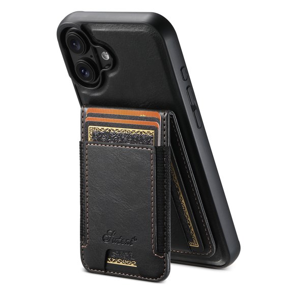 ELEHOLD for iPhone 16 Plus Case, Compatible with Mag Safe Accessory, 2 in 1 Detachable Magnetic Card Holder Faux Leather Men Women Kickstand Wallet Case for iPhone 16 Plus ,Black