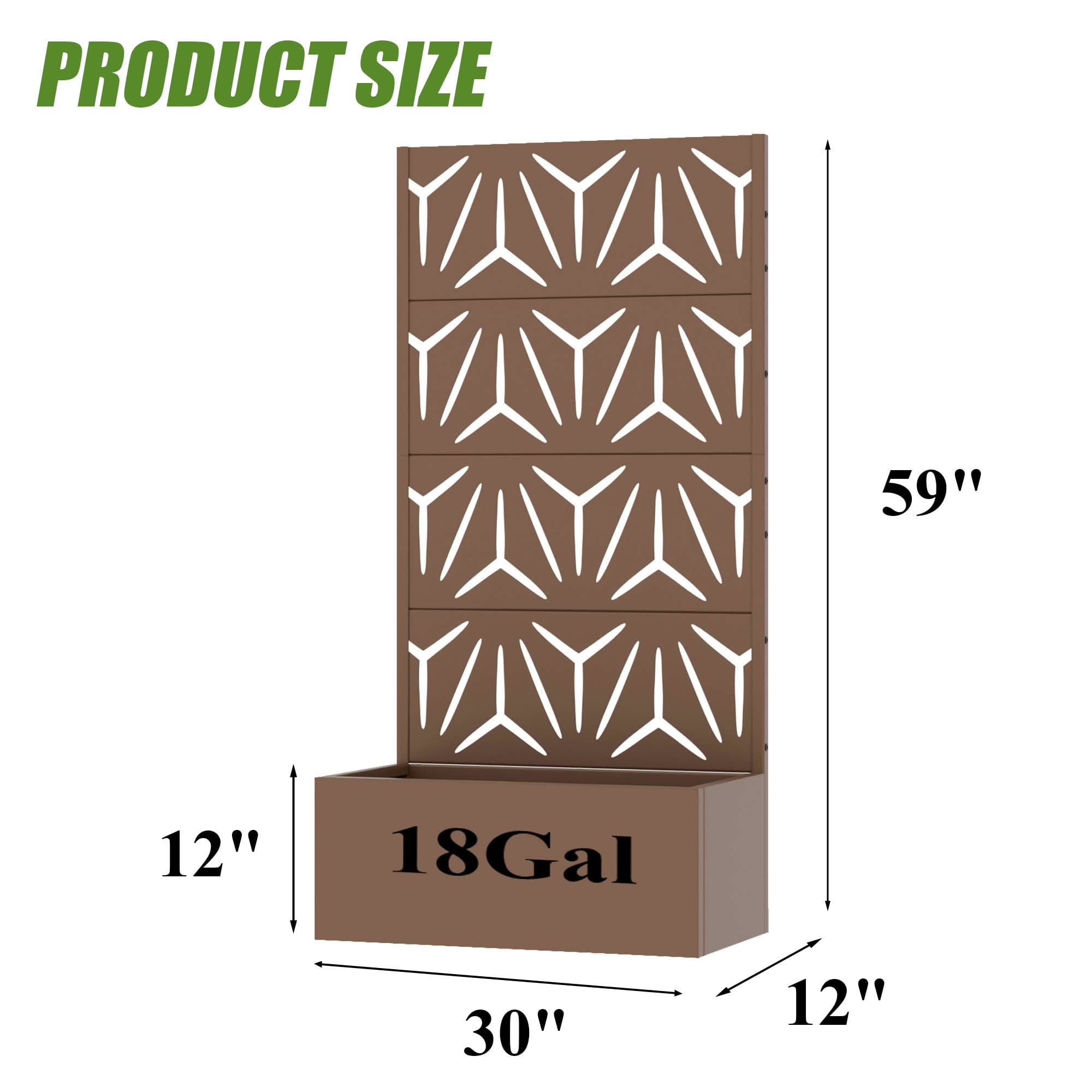 MAYEERTY 59X30" Metal Outdoor Brown Privacy Screen with Planter Box for Backyard & Garden, 4 Piece Set