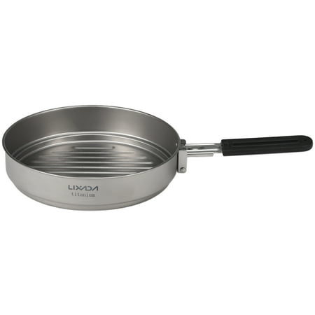 Lixada 1100ml Titanium Fry Pan Ultralight Grill Frying Pan with Folding Handle for Cooking Camping Hiking Backpacking